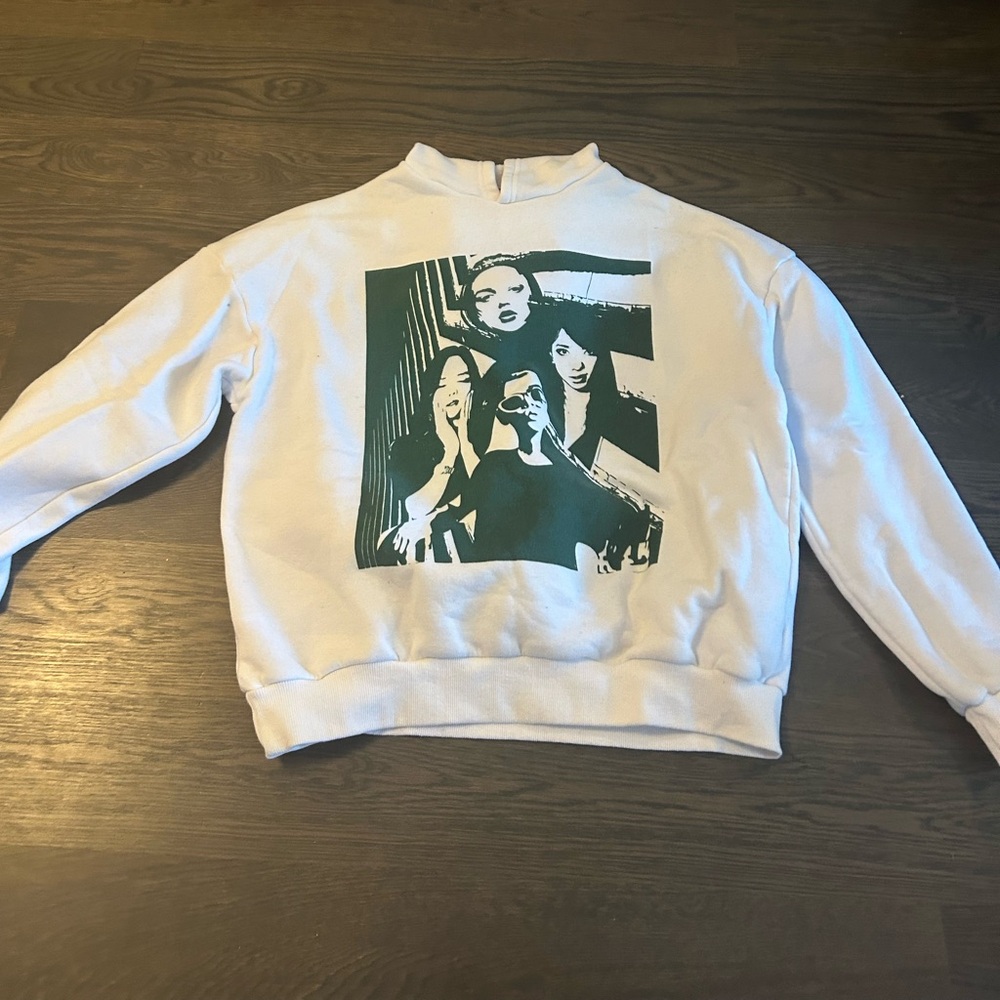White with green graphic hoodie from edikted